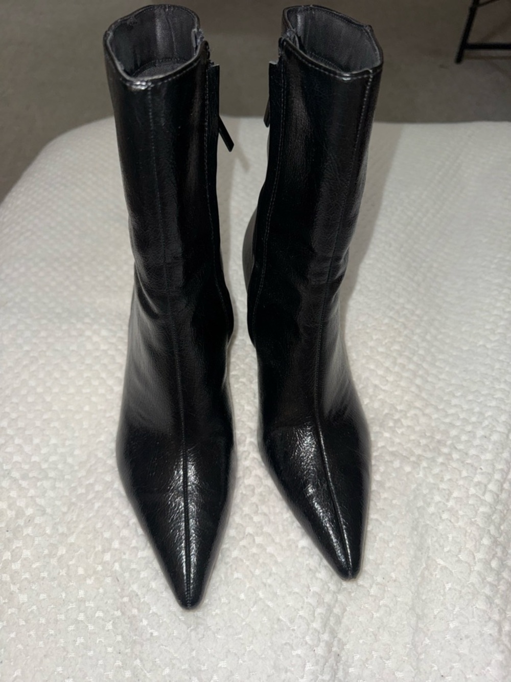Zara Black Pointed Toe Leather Ankle Boots